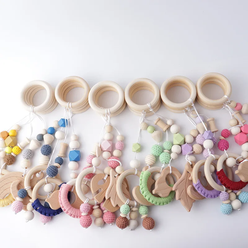 4Pcs Baby Gym Wood Toys Wooden Hanging Toy Activity Pendant Hanging Dangling Teething Soother Sensory Toys Nursery Decor