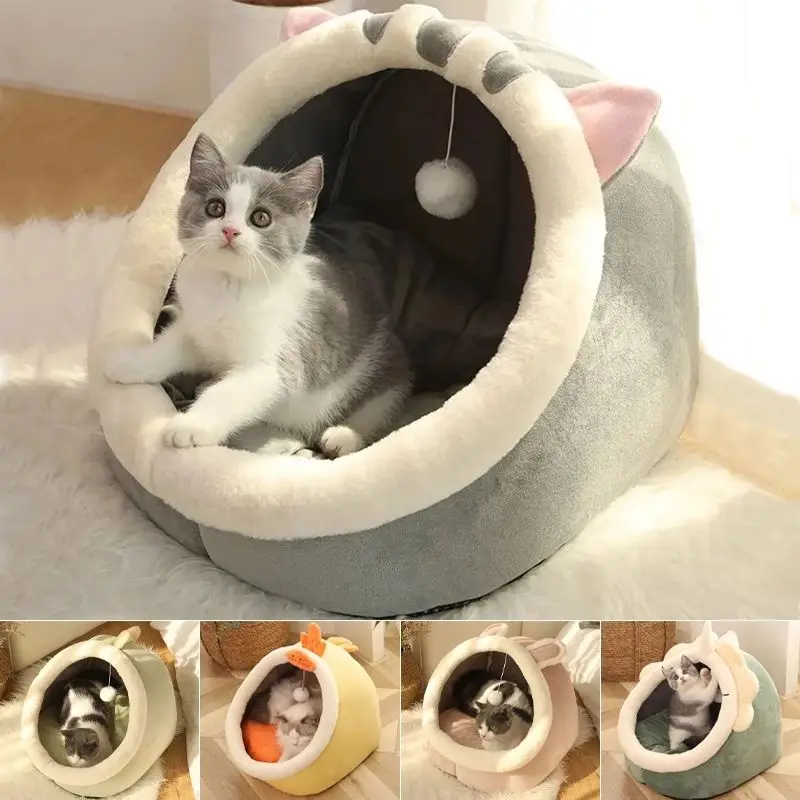 New Cartoon Cute Little Dinosaur Shape Pet Cat House Supplies All Seasons Warm And Comfortable Pet Cat Bed