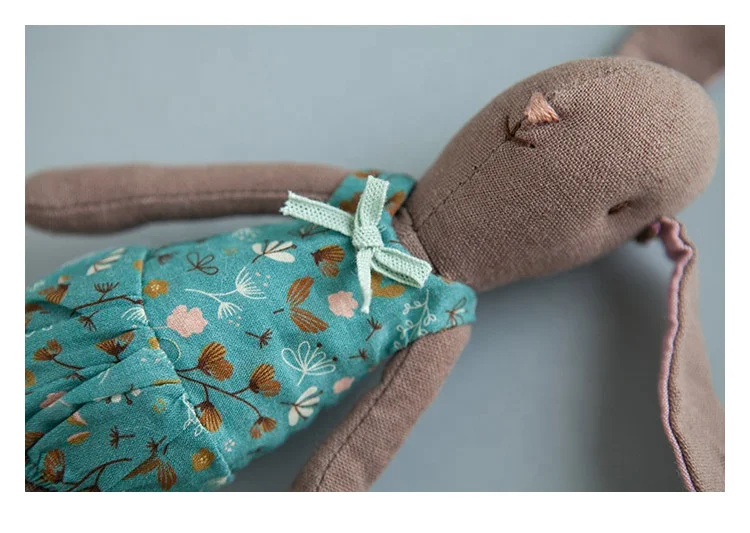 Soft Cotton Linen Mouse Cloth Toy with Removable Dress Premium Handmade Little Mice Fabric Doll Stuffed Mouse Girl Plushie