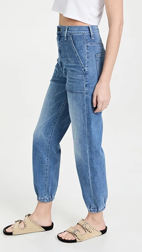 Customized Manufacturer Women High Rise Ankle Length Zip Fly Elastic Bottom Cotton Spandex Skinny Blue  Jeans