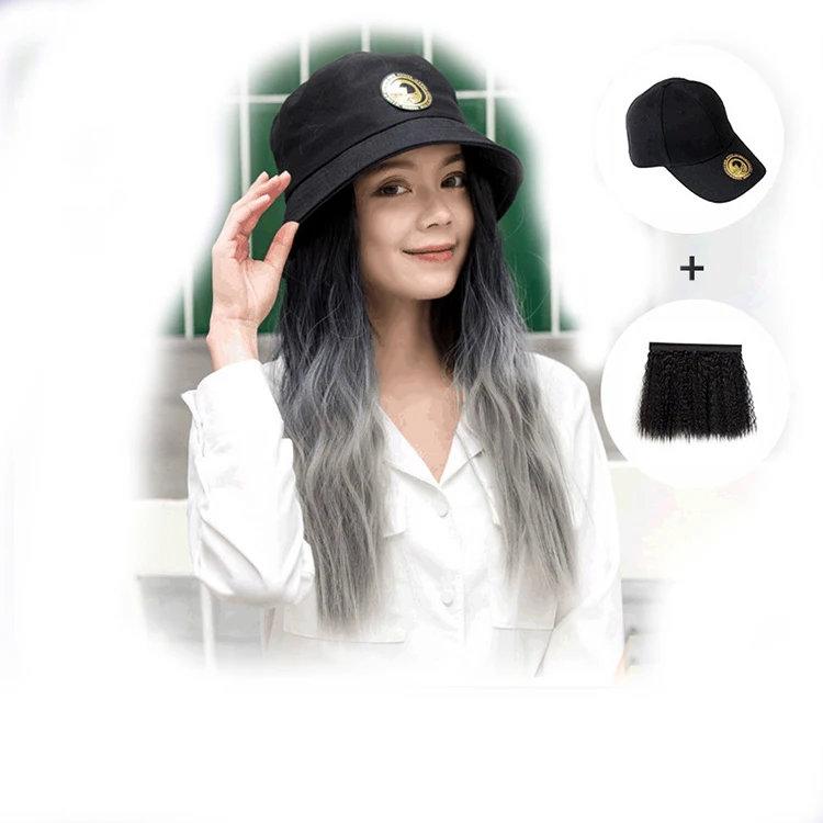 Wholesale chemical fiber wig 20inch Gradient straight hair simulation synthetic hair wigs hat