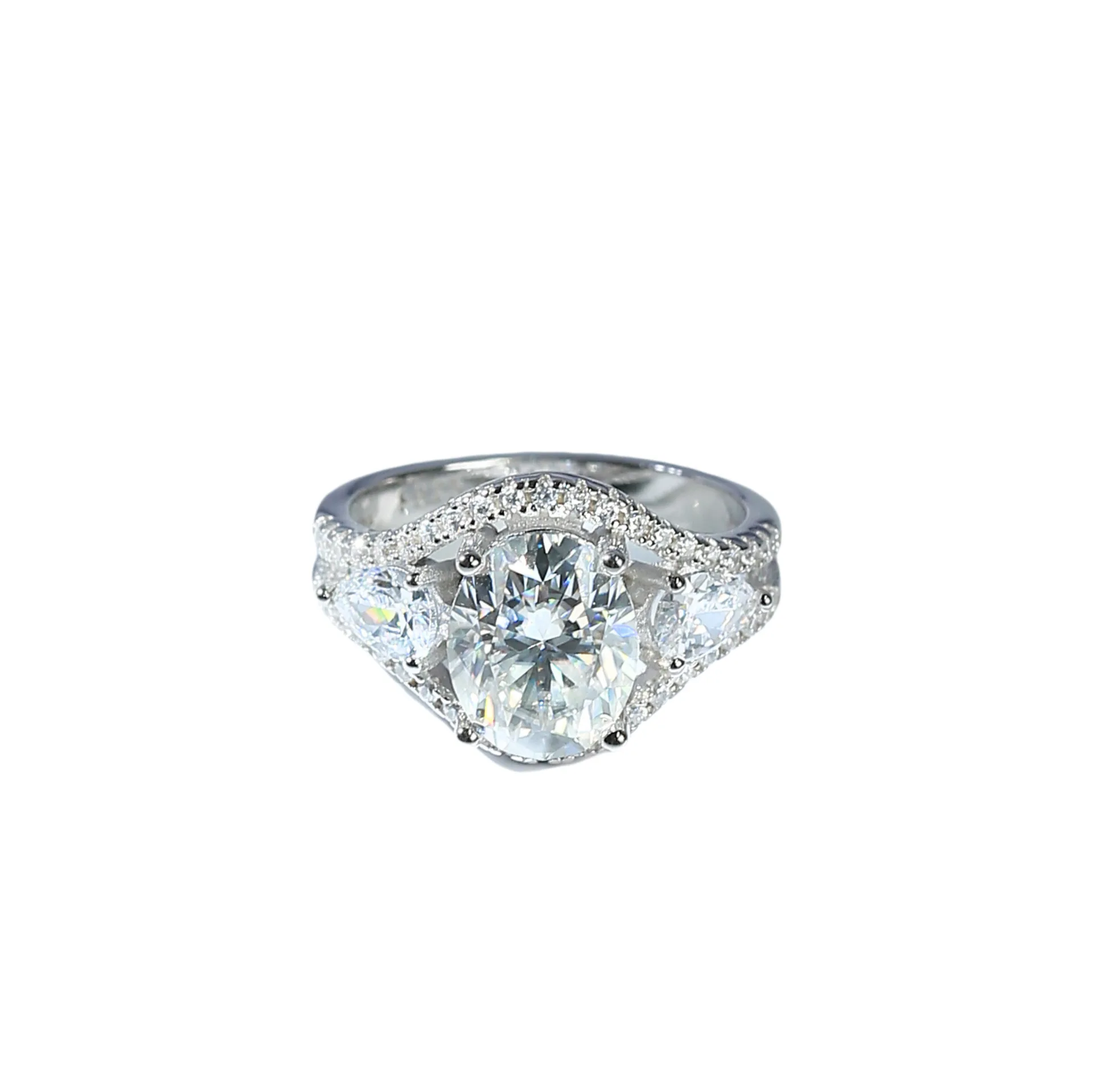 Moissanite Jewelry 925 Sterling Silver Cluster Oval Can Be Customized Engagement Moissanite Ring