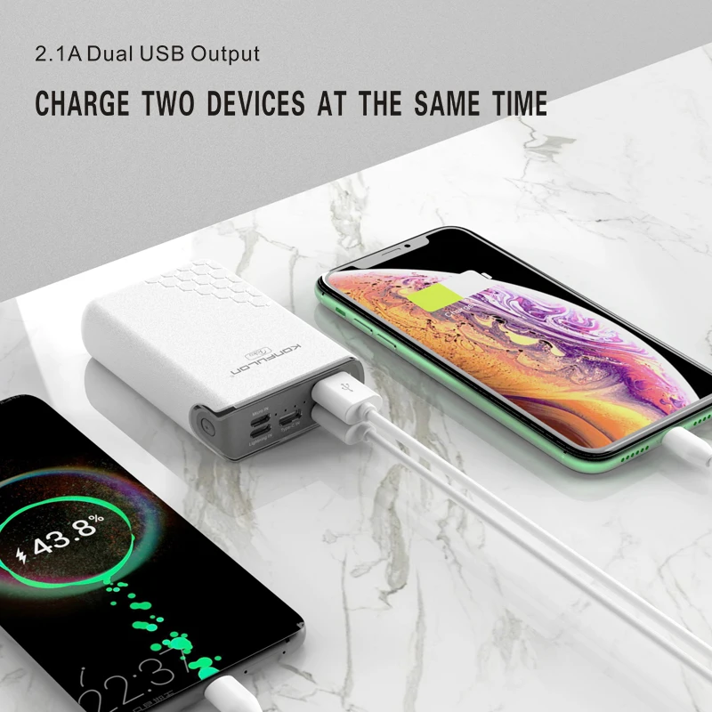 Компактный внешний аккумулятор Konfulon со светодиодным дисплеем 2 порта USB резервный для мобильных