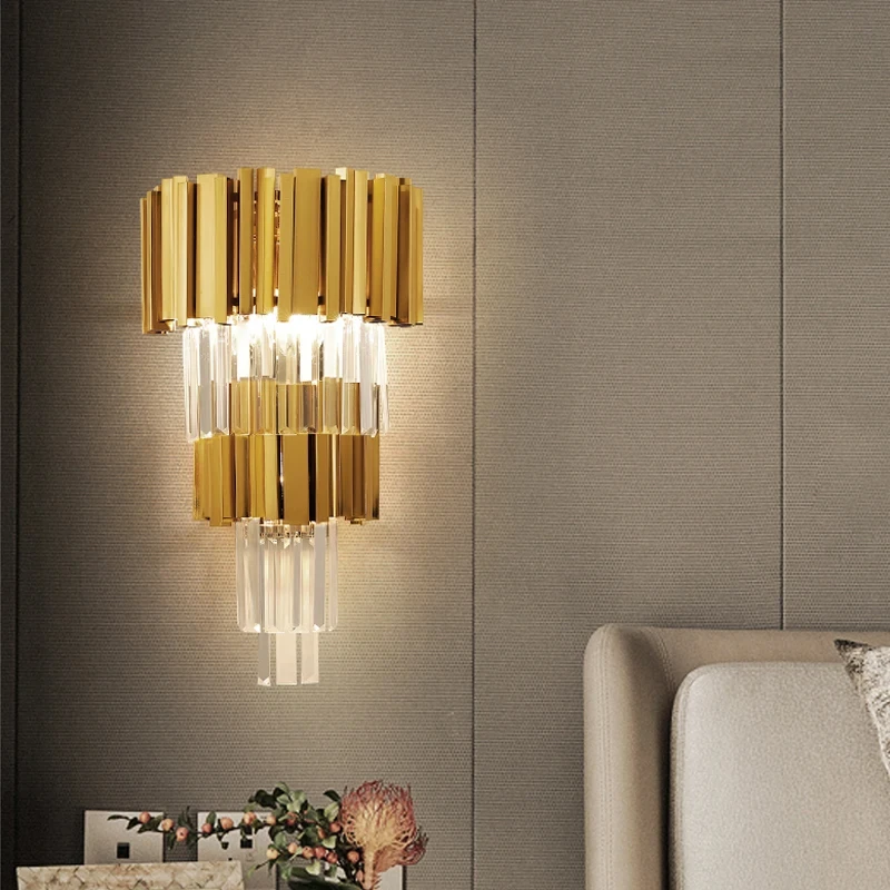 MX Modern Gold Crystal Wall Lamps Led Bedsides Lights For Bedroom Living Room Sconce Indoor Fixtures Home Decoration