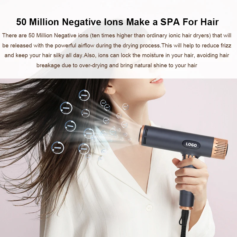 Customized Brand Logo Professional Long Life BLDC Motor Powerful High Speed Ionic Foldable Hair Dryer