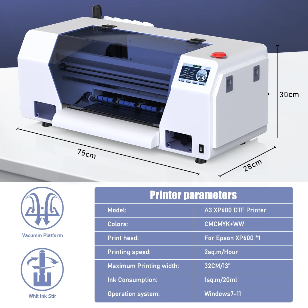XP600 DTF High Quality T shirt printer printing machine 13inch A3 DTF transfer on film for small business