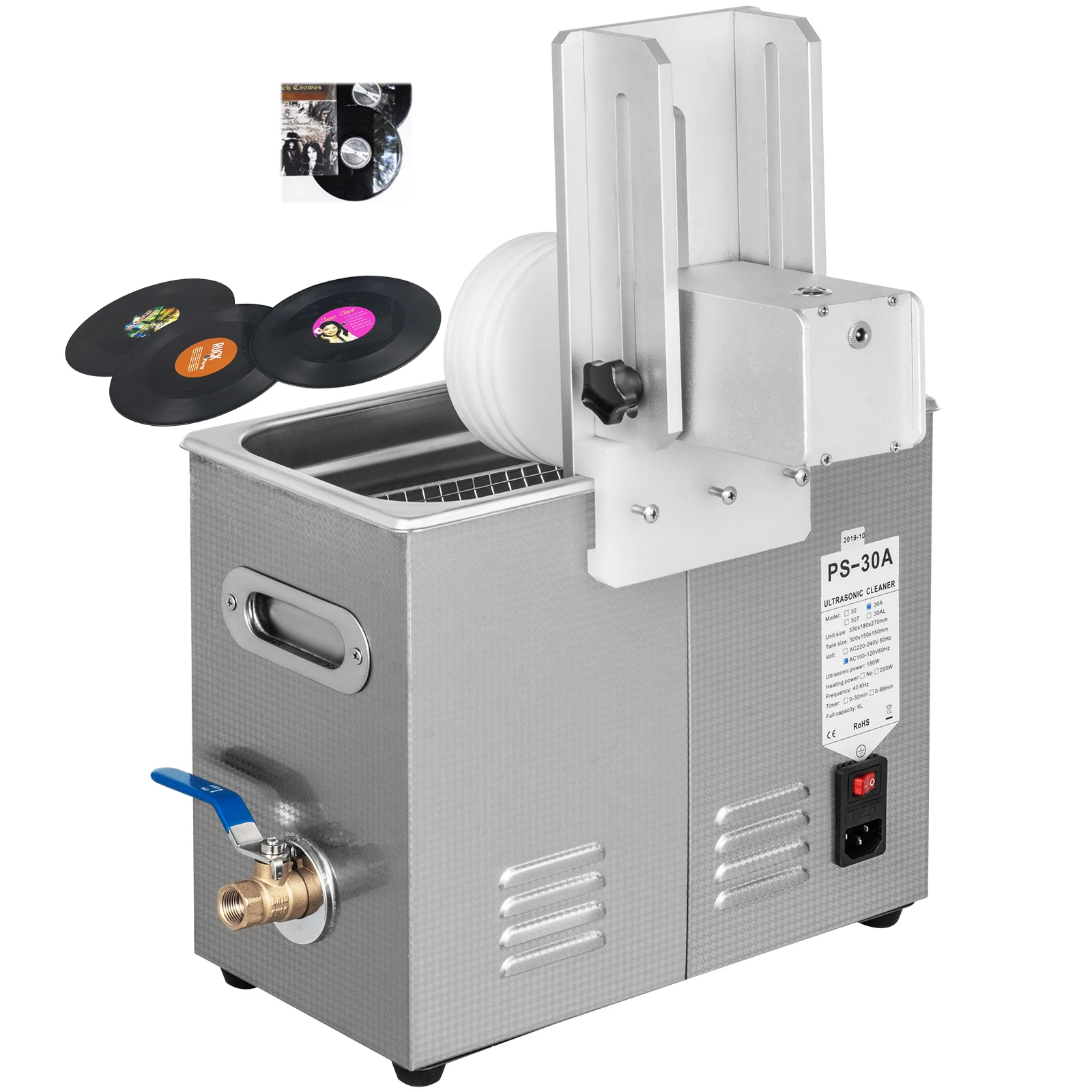 Промышленный ультразвуковой очиститель 6 л, ультразвуковая машина для чистки виниловых пластин, полный комплект с сушильной стойкой из нержавеющей стали