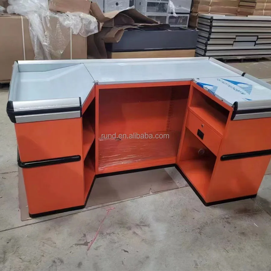 Supermarket Cashier Store Checkout Counter for Sale Made of Wood Steel and MDF Cash Register Type