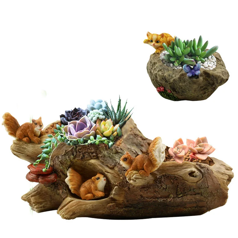  Креативная индивидуальность сочный горшок для растений садовый деревянный камень пня микро пейзаж полимерный цветочный подарок/поделки