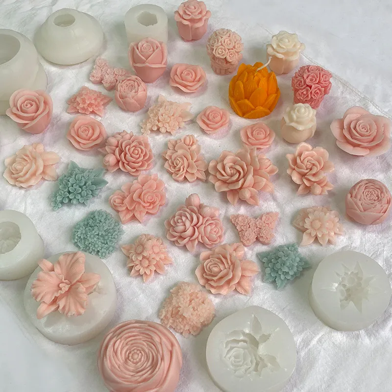 Y850 Handmade Flowers Scented Candle Silicone Mold Peony Flowers Lotus Carnation Rose Candle Mold