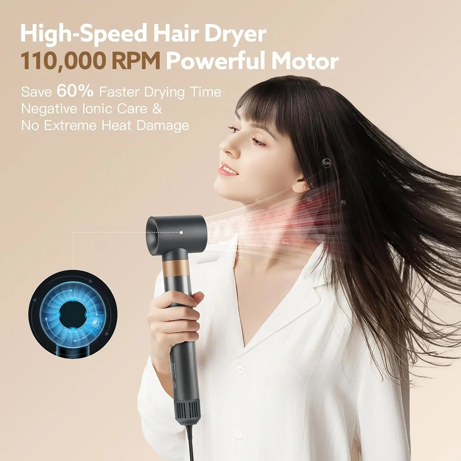 Best High Speed Hair Dryer 110000 Rpm Low Noise Intelligent Temperature Control Hair Dryer Negative Ion Leafless Hair Dryer