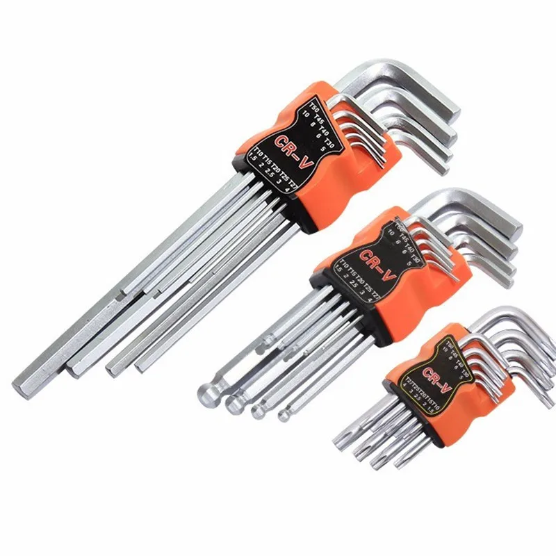 9PCS L Type Double-End Screwdriver Hex Wrench Set Allen Key Hexagon Flat Ball Torx Star Head Spanner Key Set Hand Tools