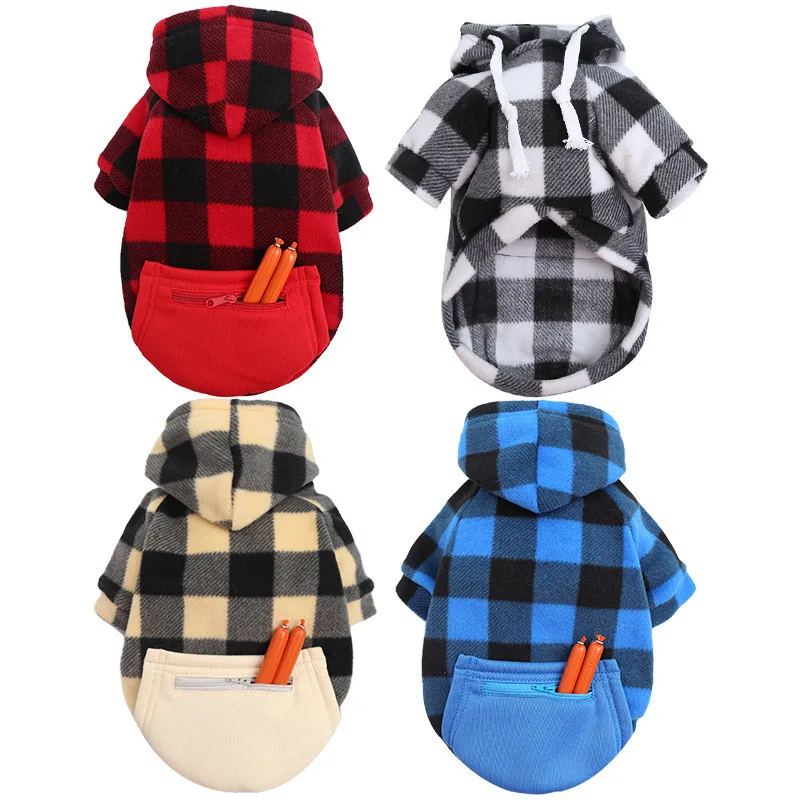 Pet Cartoon Clothes Checkered Zipper Style Dog Clothes Warm Fashion Pet Clothes