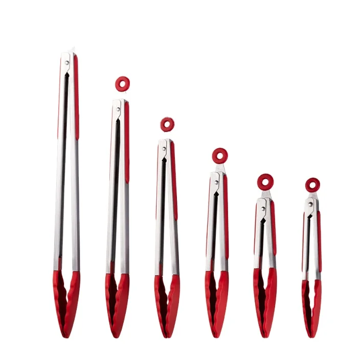 
9 inch Stainless Steel Locking silicone head kitchen food Tongs for Cooking BBQ 