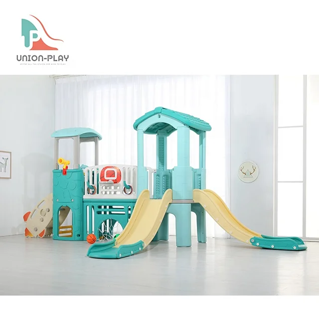 Plastic outdoor kids playhouse with slide indoor multi-function playground for children