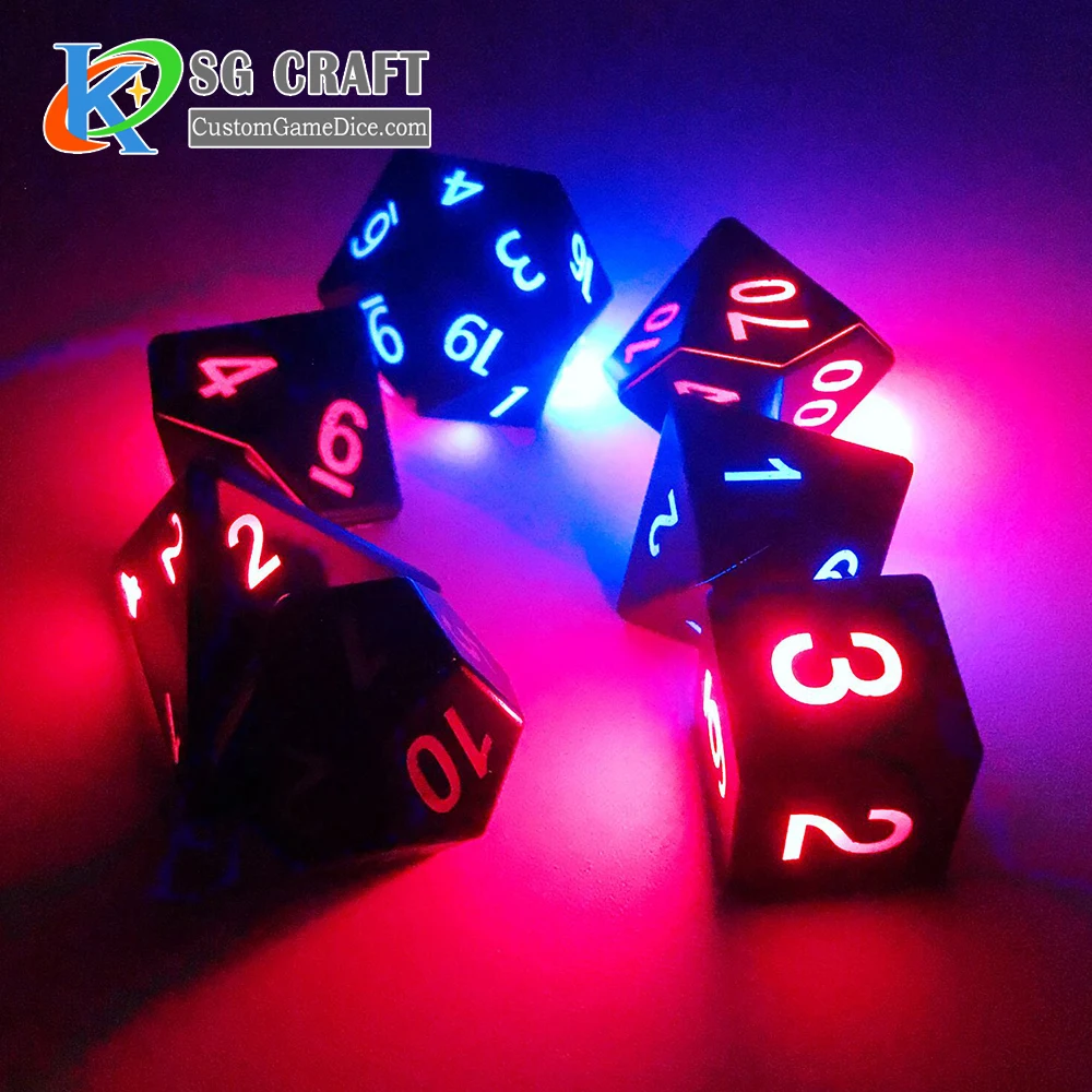 Оптовая продажа настольная игра DND многогранная 7 шт. в наборе игральные кости для Хэллоуина светодиодные светящиеся
