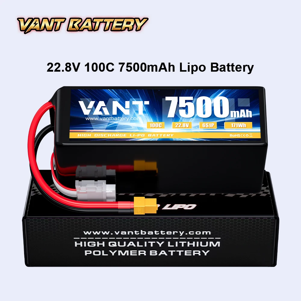 Vant 6S drone battery XT60 FPV lipo drone battery 7500mah 22.8V 100C 6S for FPV frame 7/8/10inch fpv battery