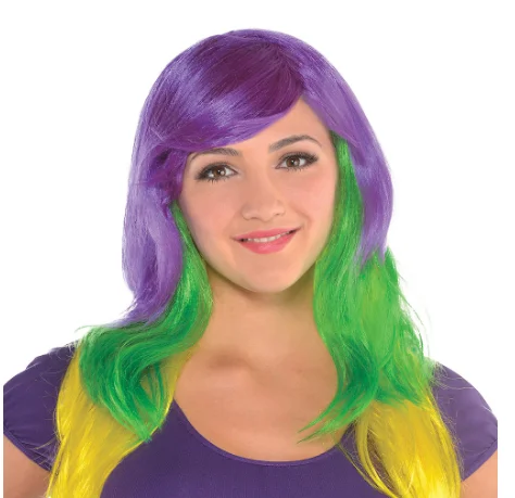 Hot Sell Long Purple Green Yellow Wig with Bang Woman Fashion Synthetic Wigs factory price Costume Theme Party Halloween Cosplay