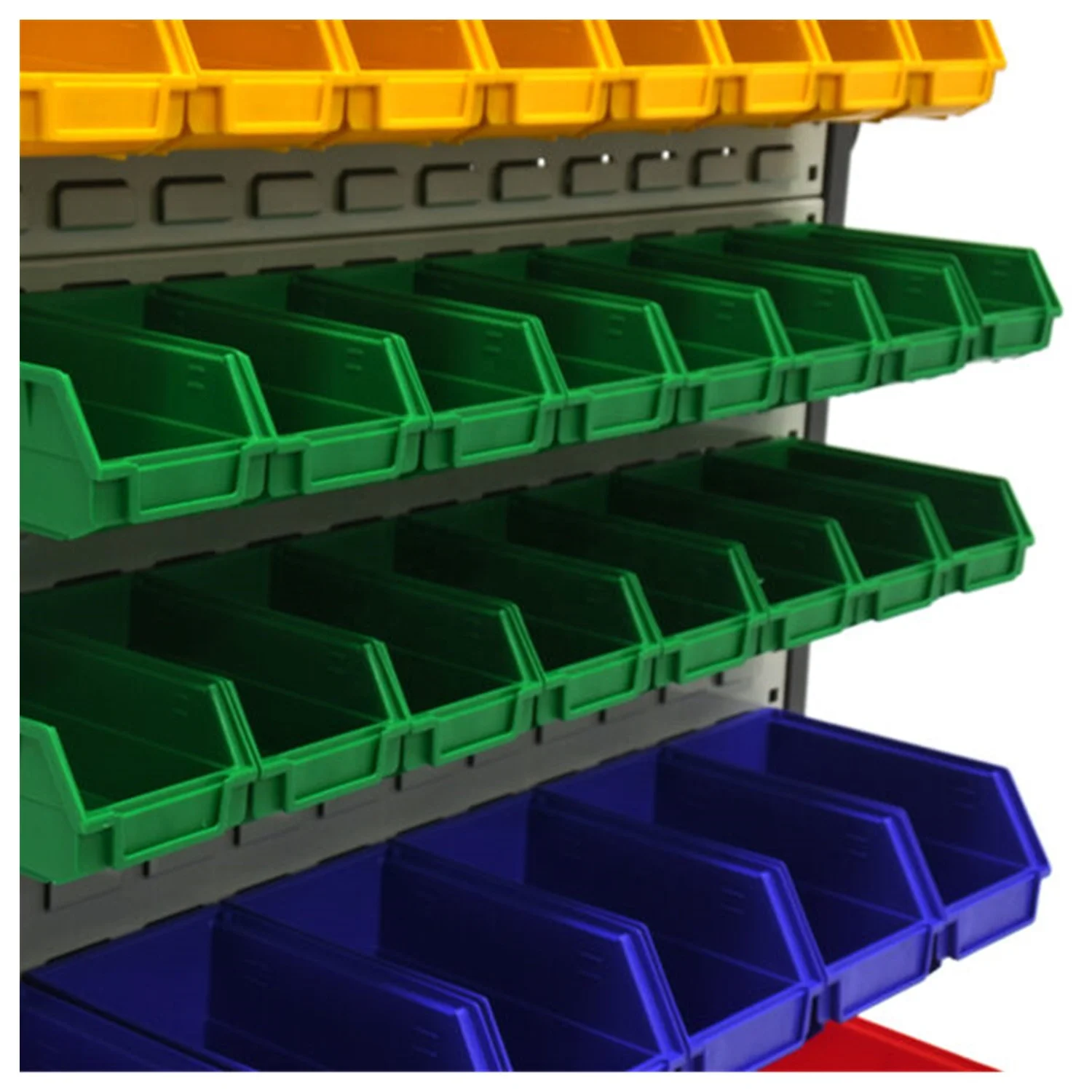 Warehouse and workshop industrial Louvred plastic storage panels with stack and hang box for small parts