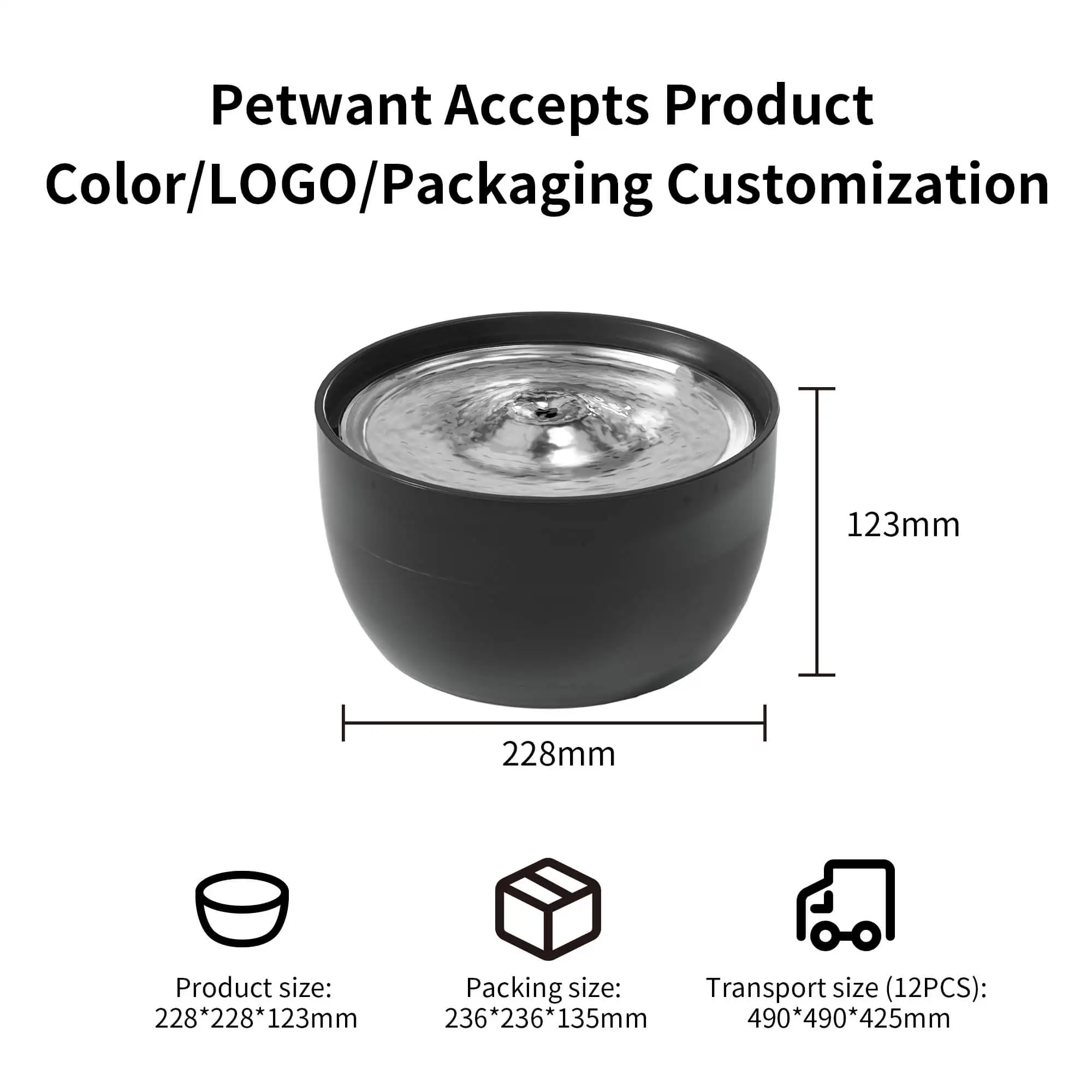 Petwant 3L Visual Ultra Quiet Stainless Steel Automatic Drinking Water Fountain Bowl for Small Animals Dogs Cats
