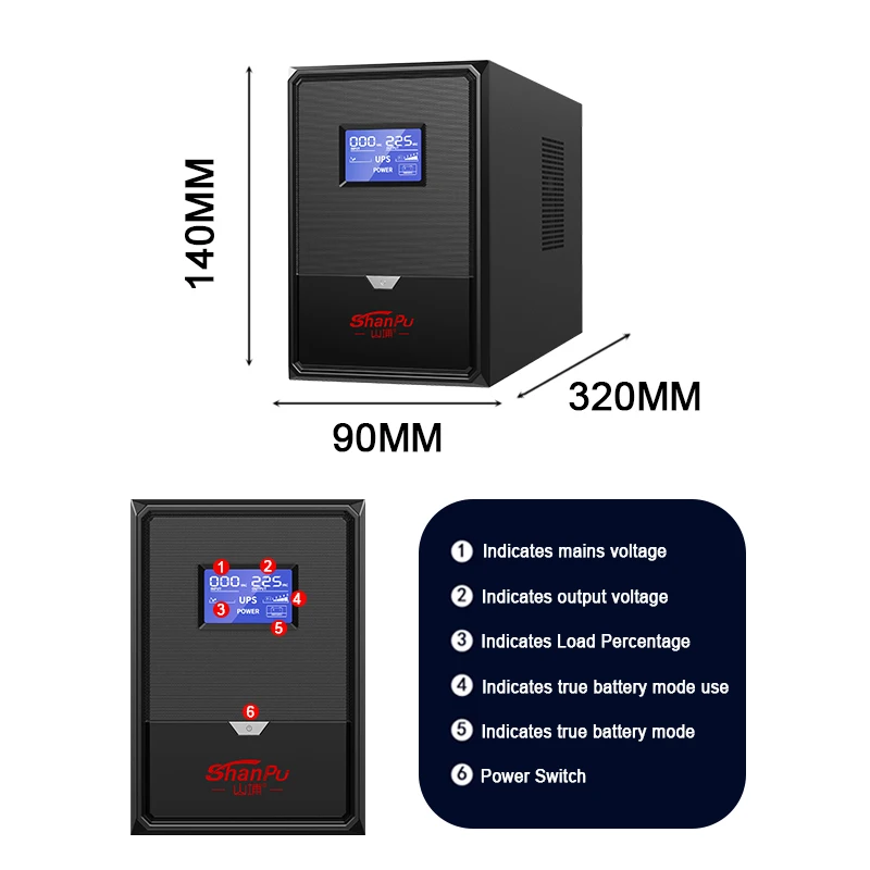 Однофазный интерактивный автономный источник бесперебойного питания LED/LCD 600VA в режиме ожидания 220 В 50 Гц ROHS Сертифицированный компьютер