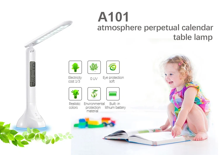 Белый складной календарь, часы с температурным сенсорным управлением, RGB светодиодная настольная лампа