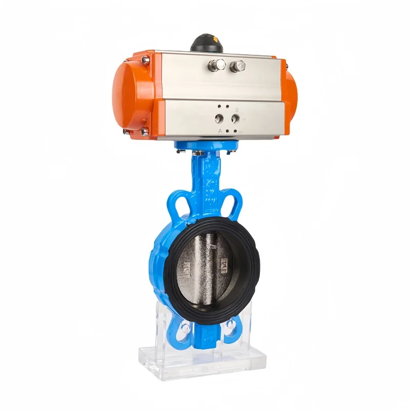 4 Inch Cast Iron Wafer Type Butterfly Valve EPDM Soft Sealed Ball Mill Malve Plate AT Double Acting Pneumatic Butterfly Valve