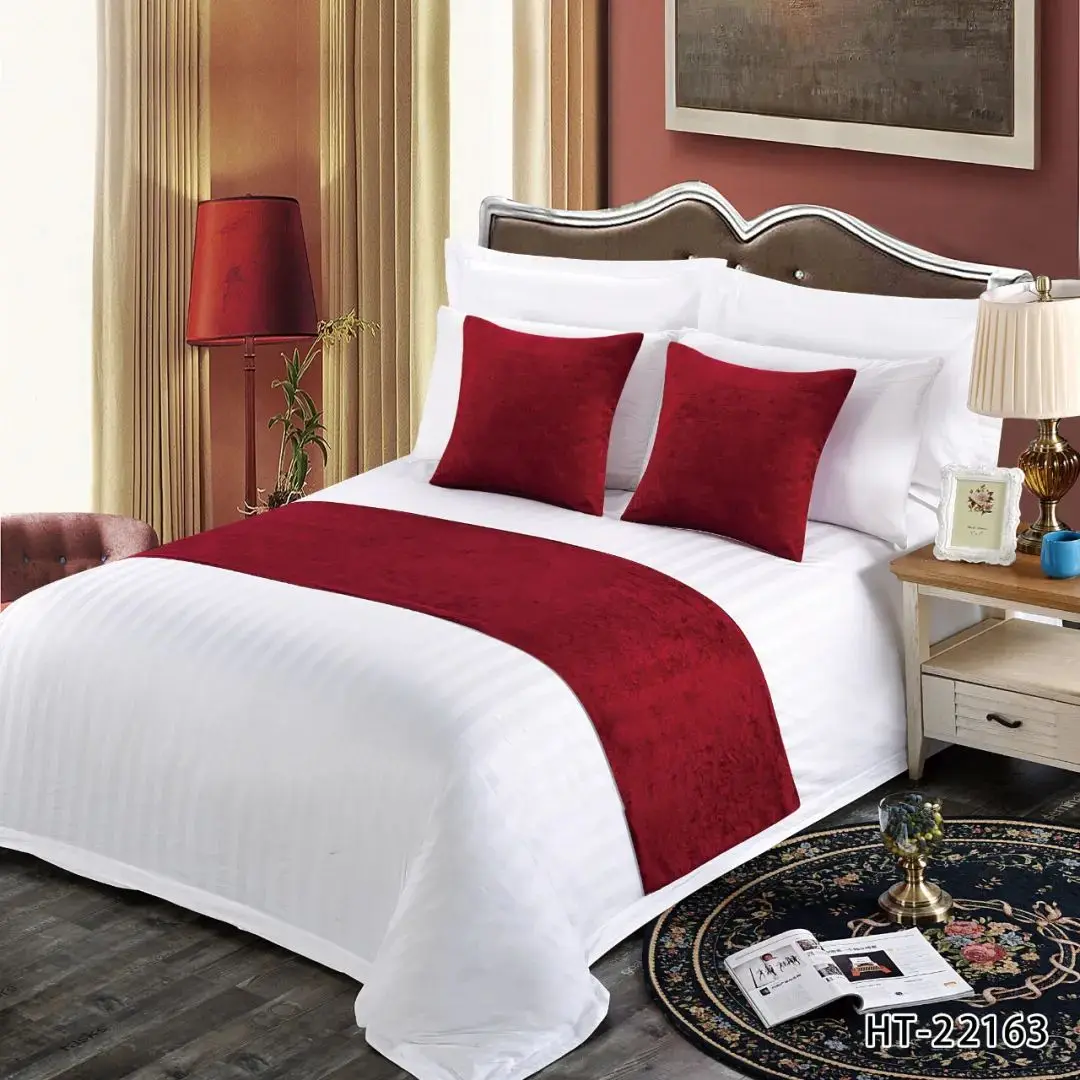 New Arrival Wholesale Queen Size Bed Scarves Jacquard Decorative Plain Dyed Custom Hotel Bed Runner