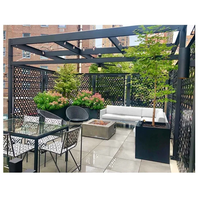 Decorative Laser Carved Hollowed Out Metal Privacy Screen Weather proof Steel Partition Wall