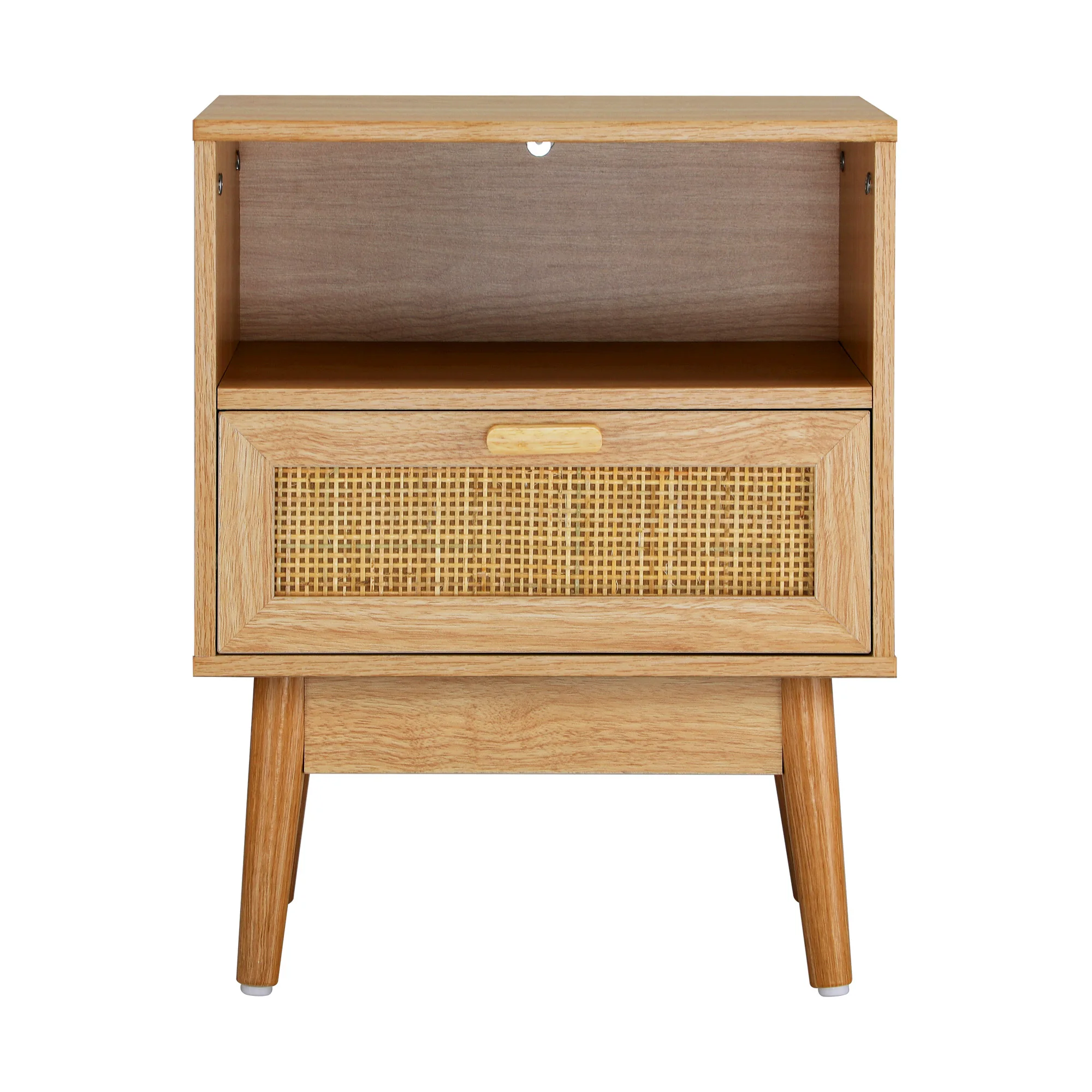 modern nightstands bedside table with open space and 1 rattan drawer furniture for bedroom and living room