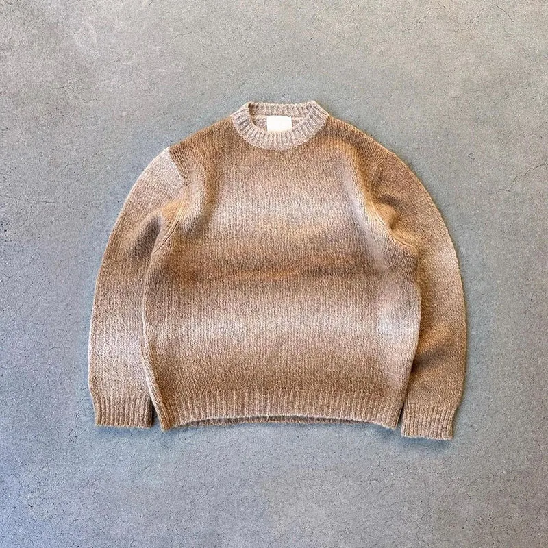 Custom OEM Crew Neck Sweater Long Sleeve striped Sweater Men Gradient Knitted Pullover Jacquard Knitwear Men Mohair Sweater