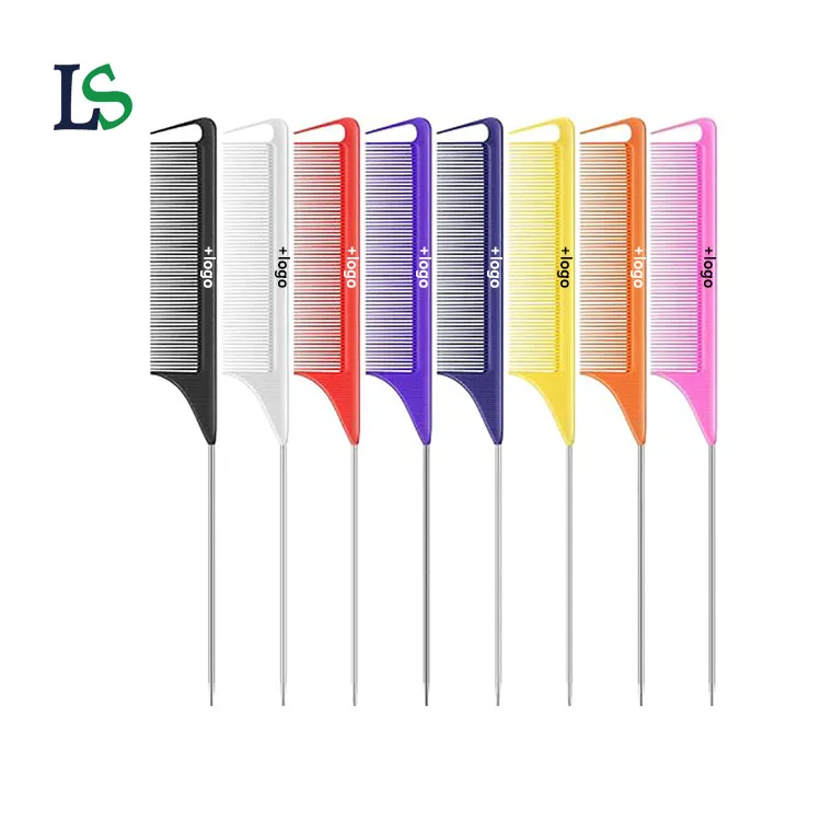 Custom Logo Colorful Plastic Combs Rat Tail Parting Hair Spare Parts For Braids Rat Tail Comb Pintail Teasing Combs
