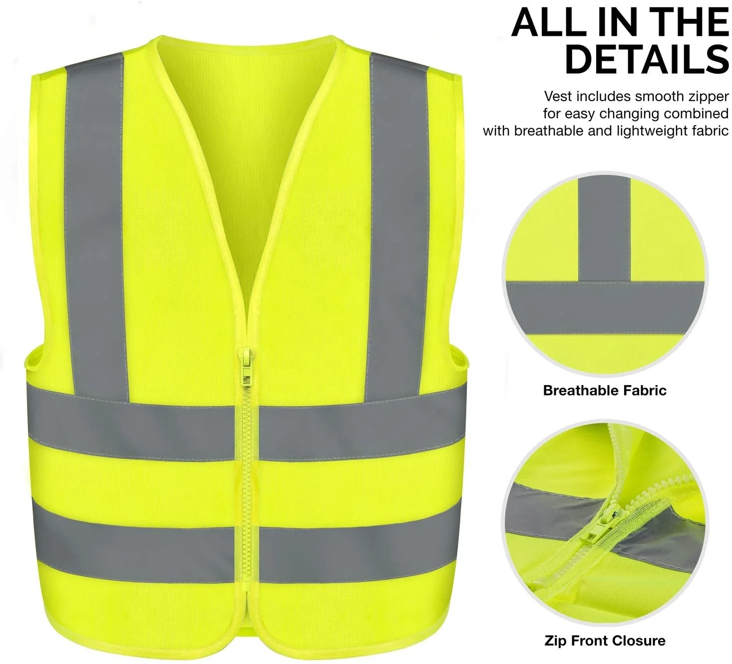 ANSI Class 2 Identification Security Vest with 2 Inch Reflective Silver Strip