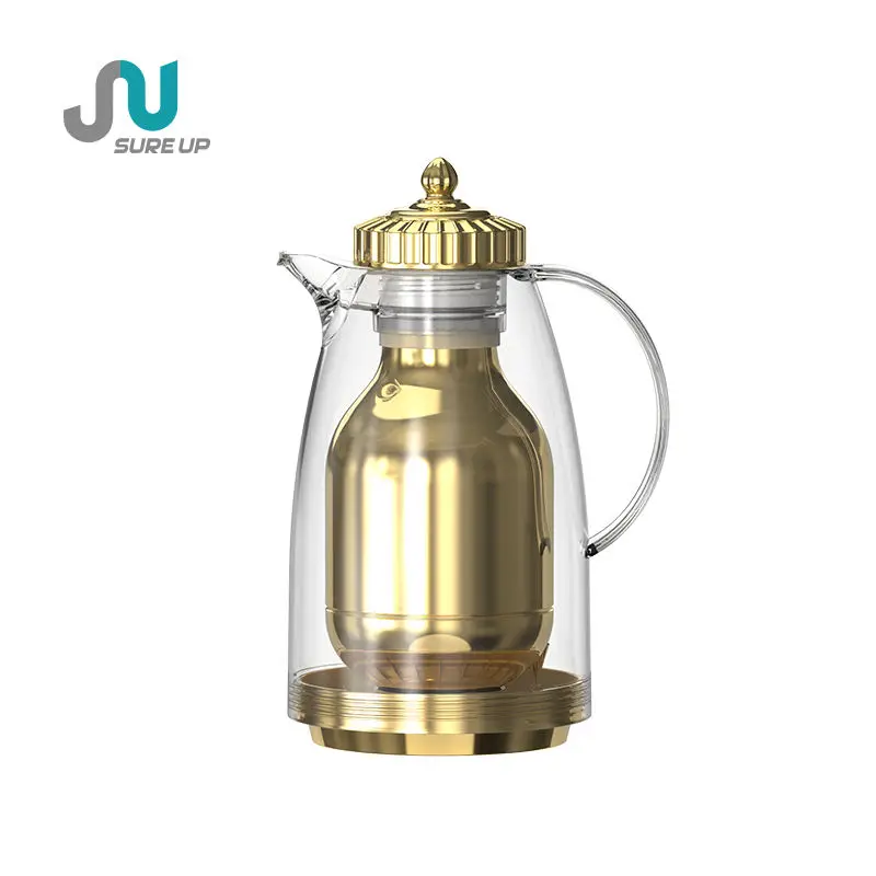Hot Sales Arabic Transparent Tea Pot Vacuum Thermos Flask Golden Luxury Insulated Arabic Coffee Pot