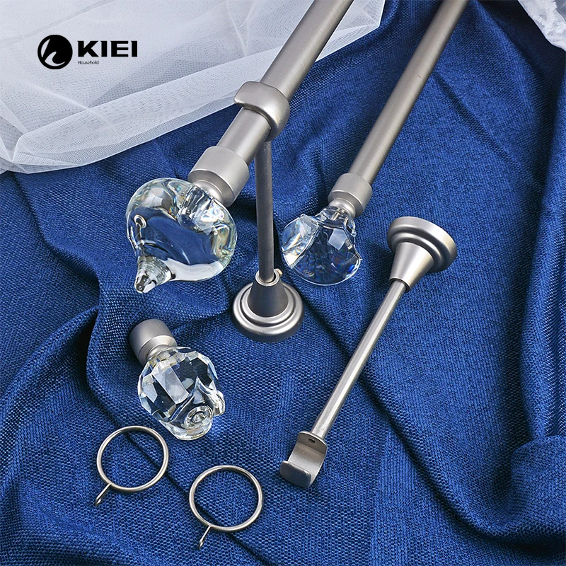 Manufacturer metal curtain rods with bright  crystal curtain finials 19/22/25/28 MM diameter crystal curtain finials  customer