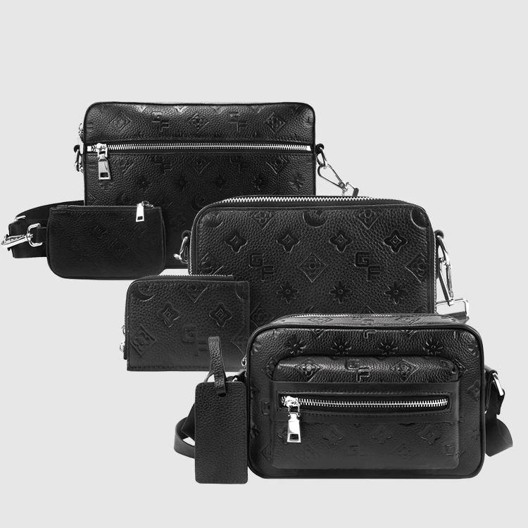 Full Customzaiton High Quality Vegan Leather Crossbody Bag Unisex Customized Black Unisex Embossed Logo Leather Messenger Bag