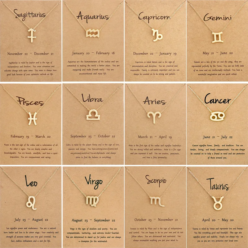 12pcs Zodiac Sign Pendant Necklace Jewelry Wholesale Gold Silver Horoscope Chain Choker Adjustable Necklace Gift