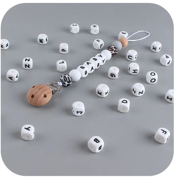 12mm Baby Products 26 Silicone English Letter Beads Diy Baby Name Pacifier Chain Teether Accessories