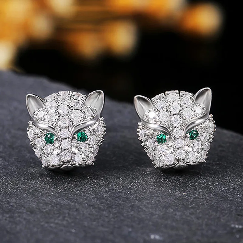 wholesale brass zircon animals small stud earring fashion statement green diamond sterling silver Leopard stud earring