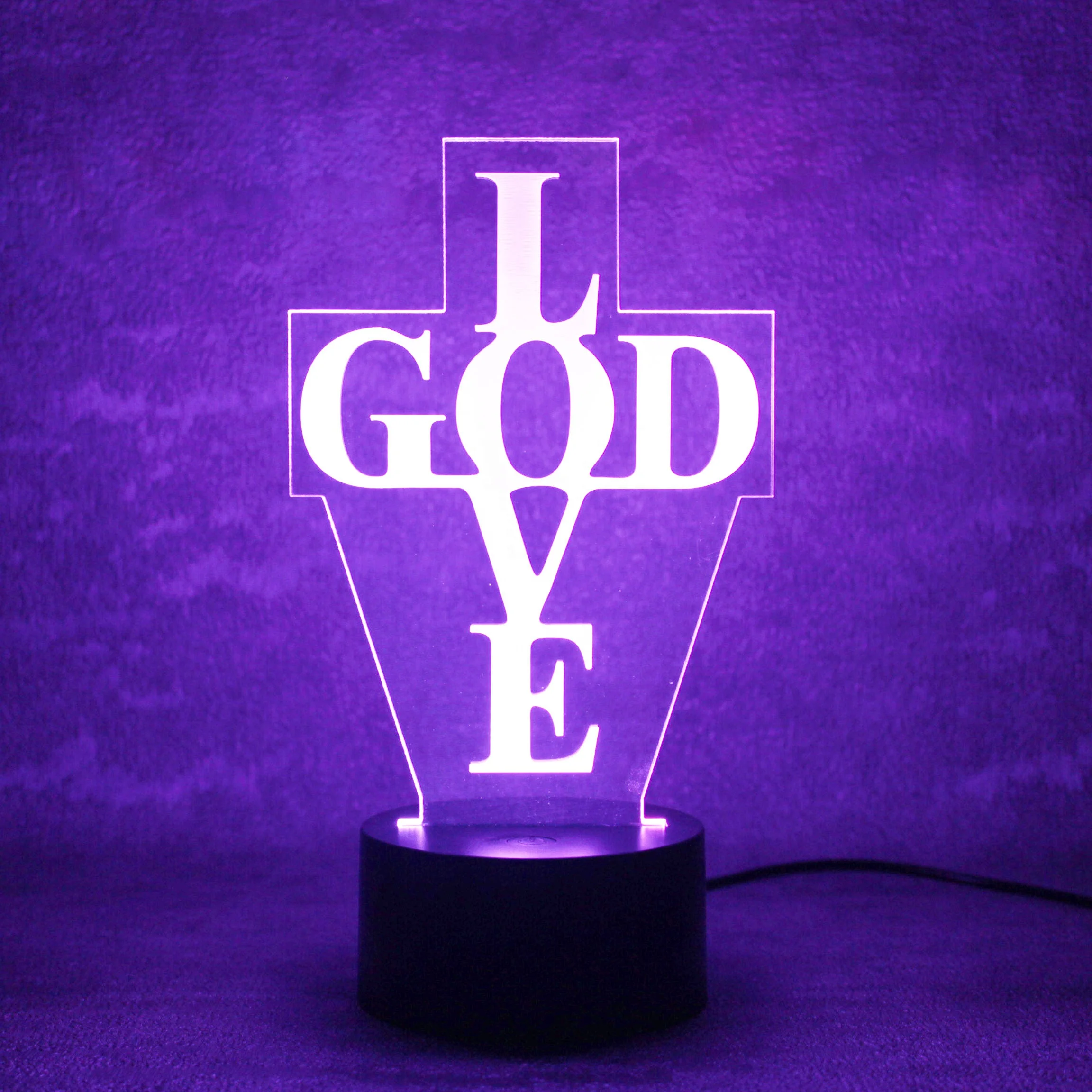 LOVE 3D LED Light Optical Illusion Lamp GOD Christian Jesus Christ 7 Colors Sensor Room 1-year