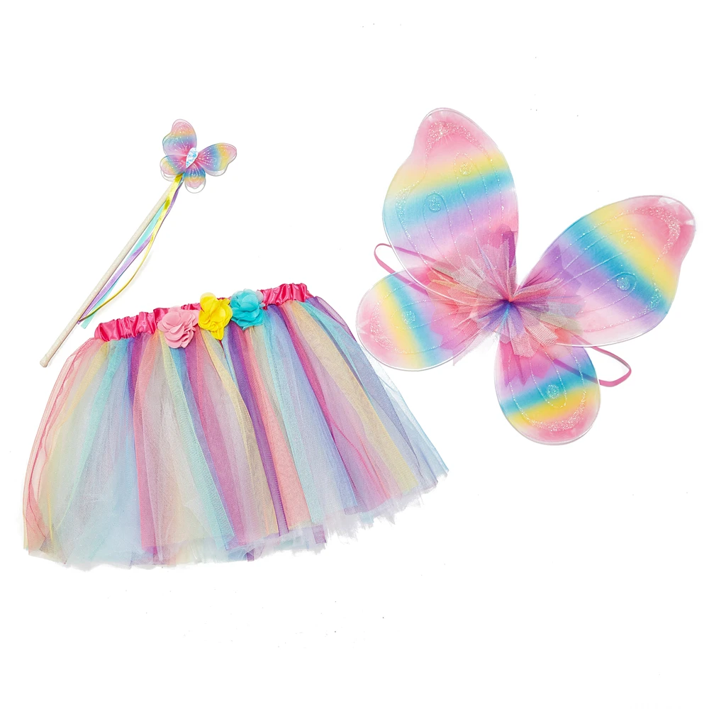 Butterfly Fairy Ballet Dress Princess Dress Set Girl Princess Dress Rainbow for Girl Skirt Polyester for Children Lovely Girls