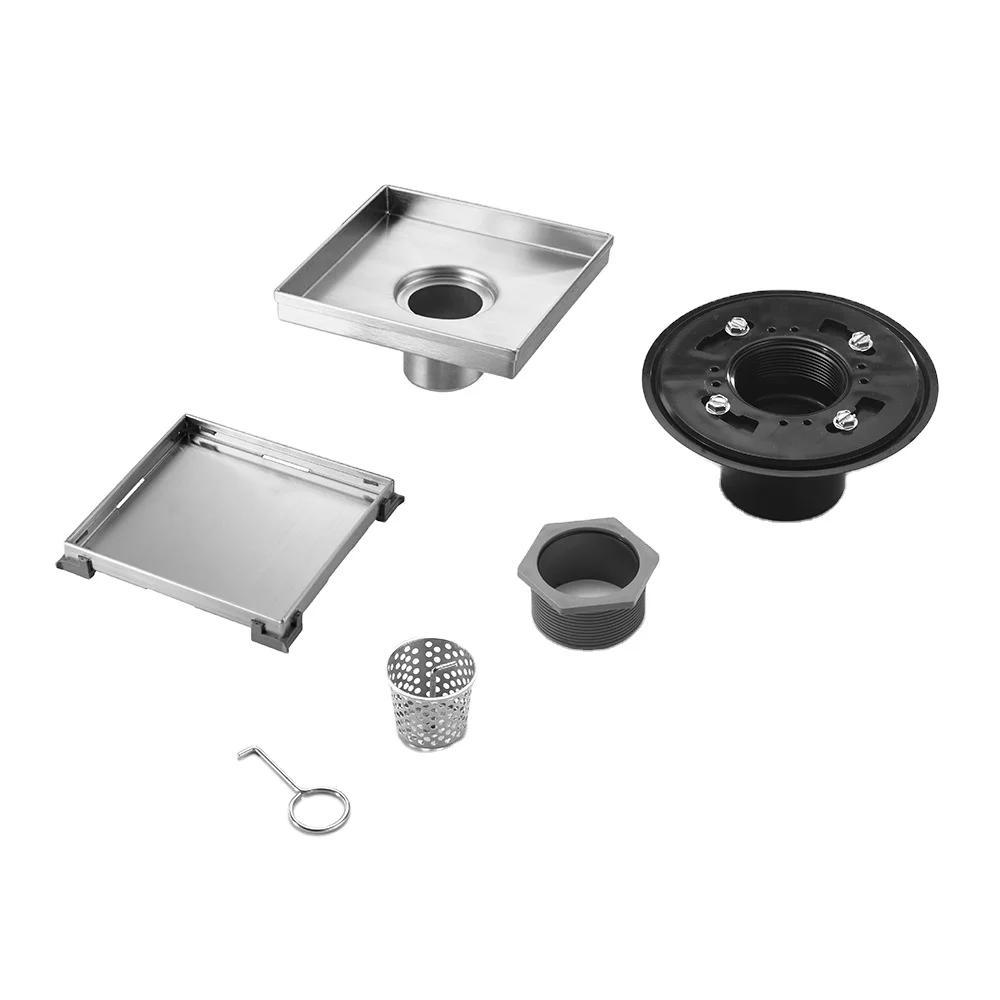 Modern Style Bathroom Set Floor Drain with Invisible Stainless Steel 304 Insert Square Strainer 50mm Outer Diameter for Hotels