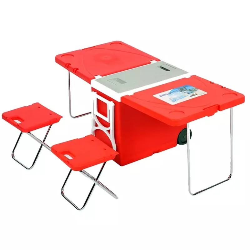Outdoor Camping Foldable Beach Chair With Armrest Built-in 4 Can Cooler Box Fishing Cooler Box With Trolley