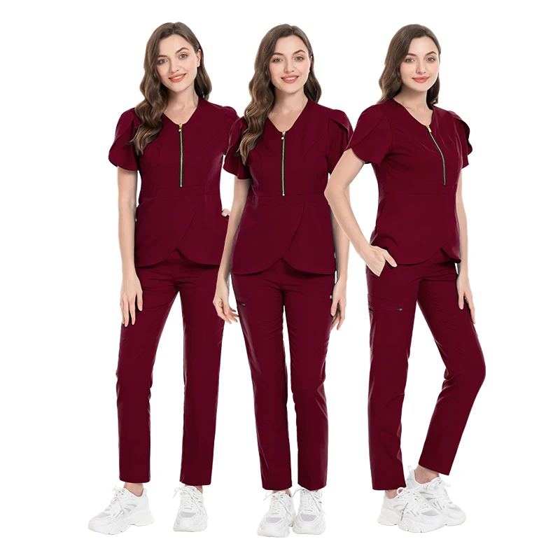 Nurse Workwear Solid Color Nursing Scrubs Women Uniforms Hospital Doctor Work Shirt+pants Medical Clothing