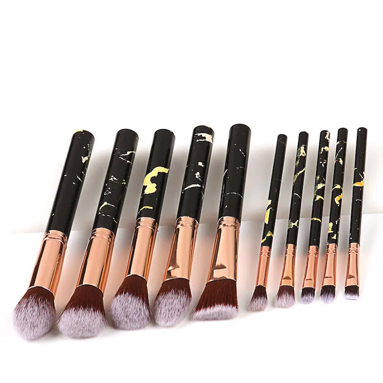 
2019 Hot 10PCS Popular Marble Makeup Brushes Cosmetics Kit Powder Makeup brush with holder 
