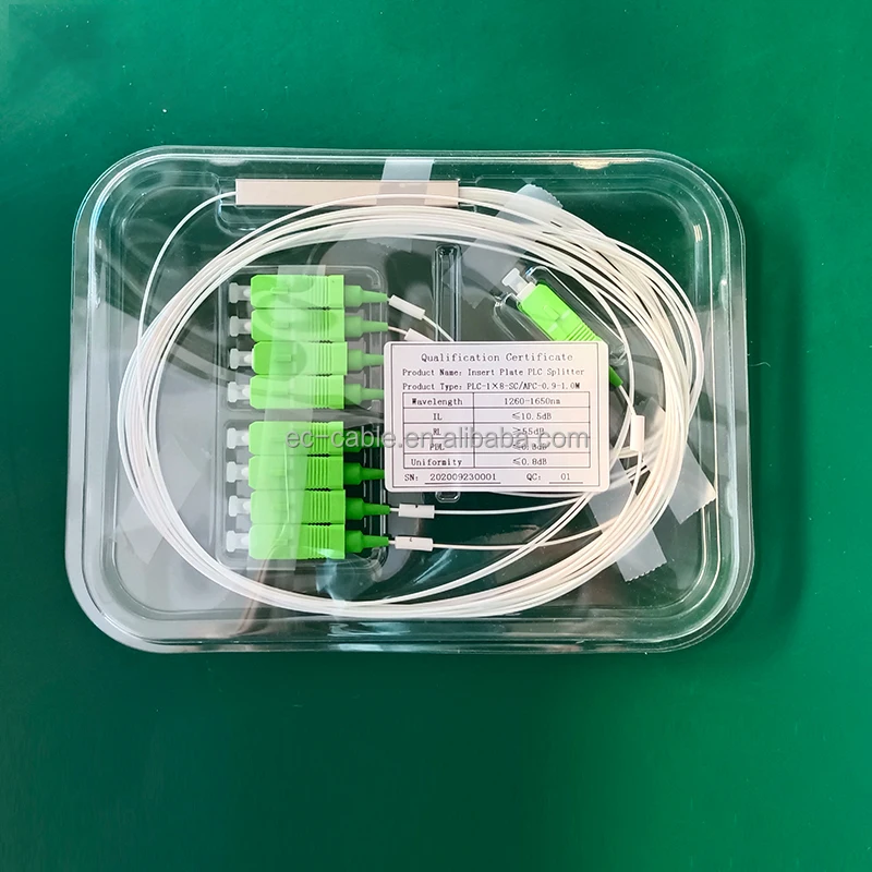 Optical Fiber SC APC UPC Connector Steel Tube Type OEM Logo PLC Splitter 1x2 1x4 1x8 1x16 1X32 1X64 1 Core Fiber Optic Cable EC