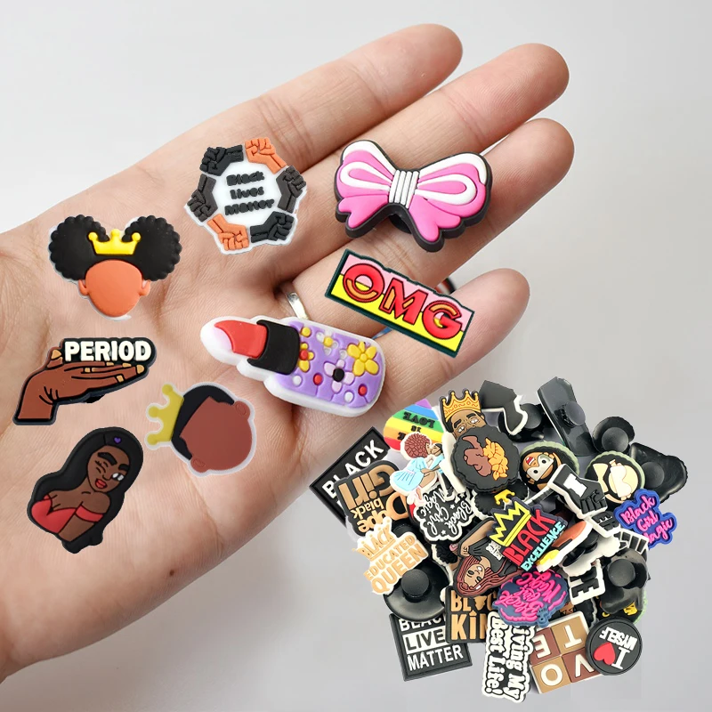 
2021 Custom PVC Black Girl Magic Designer Charms Croc Shoe Charms for DIY Bracelet and Decorations 