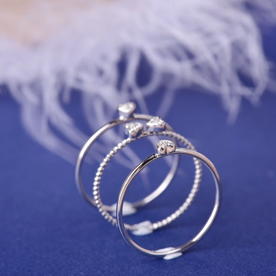 Heart Cut Real Diamond Solid White Gold Anniversary Jewelry Gift 18K Triple Ring Pure Gold Engagement Rings Wedding Ring Set