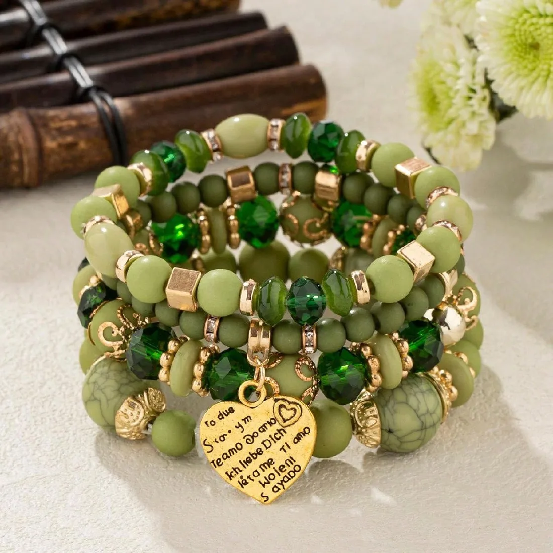 Wholesale Assorted Stacked Bohemian style crystal Beads Bracelet set women jewelry set