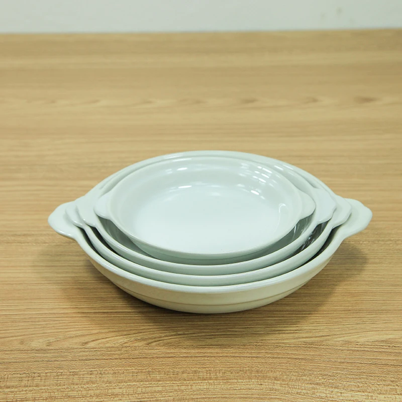 Factory direct hotel use baking ceramic microwave dish plate with handle